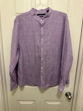 Perry Ellis Men's Lavender Button-Down Band Collar Stretch Shirt XXL